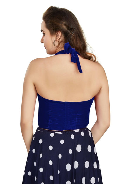 Aastha Fashion Women's Women's Blue Velvet Solid Readymade Blouse - Distacart