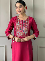 Thumbnail for Partywear Designer Viscos Chanderi Maroon Stitched Suit With Dupatta - Tanisha - Distacart