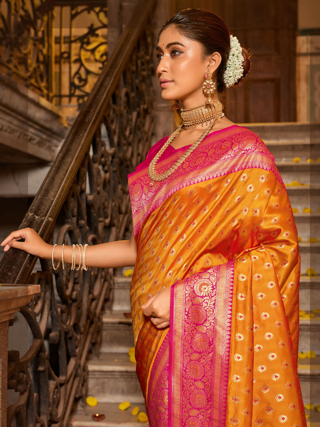 Astita Banarasi Silk Mustard Saree