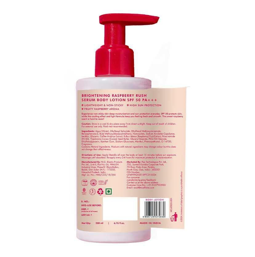 mCaffeine Brightening Raspberry Rush Serum Body Lotion SPF 50 PA+++ - Distacart
