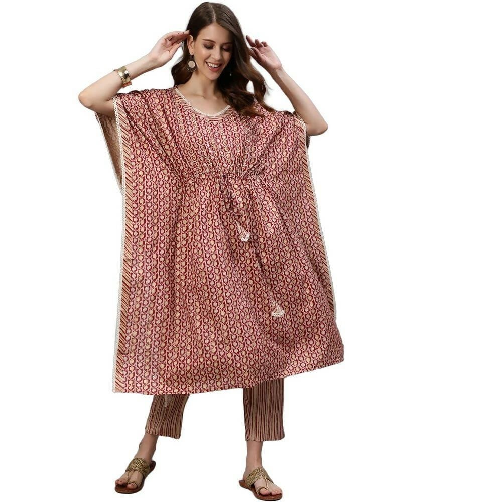Anubhutee Women's Cotton Printed Kaftan Kurta with Trouser - Distacart