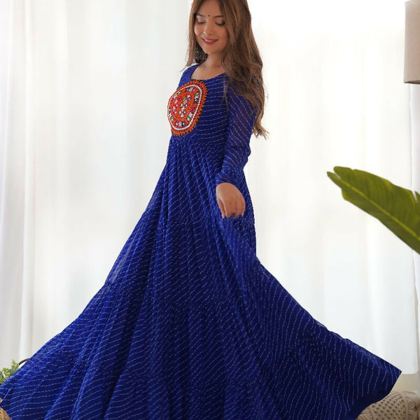 Joban Fashion Royal Blue Kurta Set Chanderi Sequence Embroidery Work