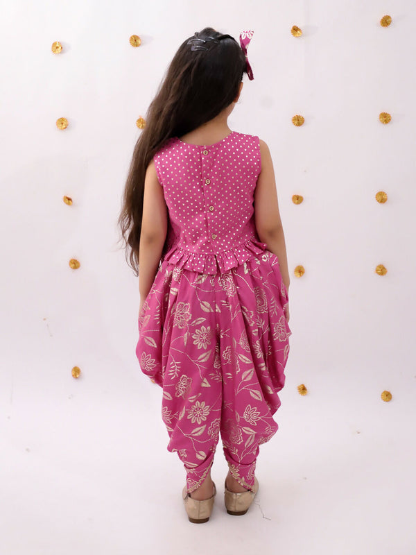 Lil Drama Khilkhilahat Pink Top and Dhoti Set For Girls