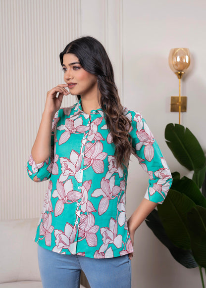 Juniper Lamora Turquoise Floral Button-Down Shirt - Distacart