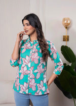 Thumbnail for Juniper Lamora Turquoise Floral Button-Down Shirt - Distacart