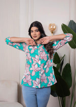 Thumbnail for Juniper Lamora Turquoise Floral Button-Down Shirt - Distacart