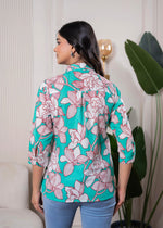 Thumbnail for Juniper Lamora Turquoise Floral Button-Down Shirt - Distacart
