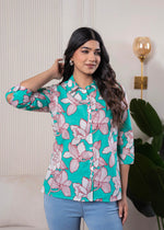 Thumbnail for Juniper Lamora Turquoise Floral Button-Down Shirt - Distacart