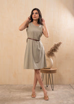 Thumbnail for Juniper Lamora Beige Sleeveless A-Line Belted Dress - Distacart