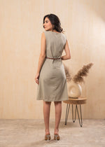 Thumbnail for Juniper Lamora Beige Sleeveless A-Line Belted Dress - Distacart