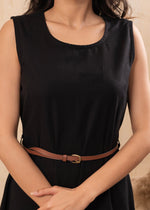 Thumbnail for Juniper Lamora Black Sleeveless A-Line Belted Dress - Distacart