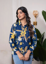 Thumbnail for Juniper Lamora Navy Blue Floral Print Long Sleeve Button-Down Shirt - Distacart