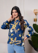 Thumbnail for Juniper Lamora Navy Blue Floral Print Long Sleeve Button-Down Shirt - Distacart