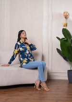 Thumbnail for Juniper Lamora Navy Blue Floral Print Long Sleeve Button-Down Shirt - Distacart