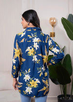 Thumbnail for Juniper Lamora Navy Blue Floral Print Long Sleeve Button-Down Shirt - Distacart