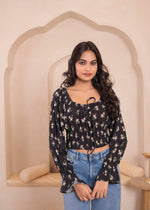 Thumbnail for Juniper Lamora Black Floral Smocked Crop Top - Distacart