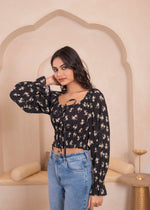 Thumbnail for Juniper Lamora Black Floral Smocked Crop Top - Distacart