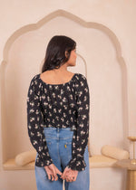 Thumbnail for Juniper Lamora Black Floral Smocked Crop Top - Distacart