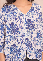 Thumbnail for Juniper Lamora White & Blue Baroque Floral Printed Top - Distacart