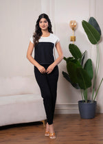 Thumbnail for Juniper Lamora Off-White & Black Colorblock Casual Top - Distacart