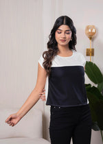 Thumbnail for Juniper Lamora Off-White & Black Colorblock Casual Top - Distacart