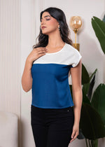 Thumbnail for Juniper Lamora Off-White & Blue Colorblock Casual Top - Distacart