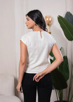 Thumbnail for Juniper Lamora Off-White & Blue Colorblock Casual Top - Distacart