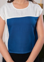 Thumbnail for Juniper Lamora Off-White & Blue Colorblock Casual Top - Distacart
