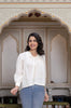 Juniper White Textured Dobby Weave Casual Top With Balloon Sleeves - Distacart