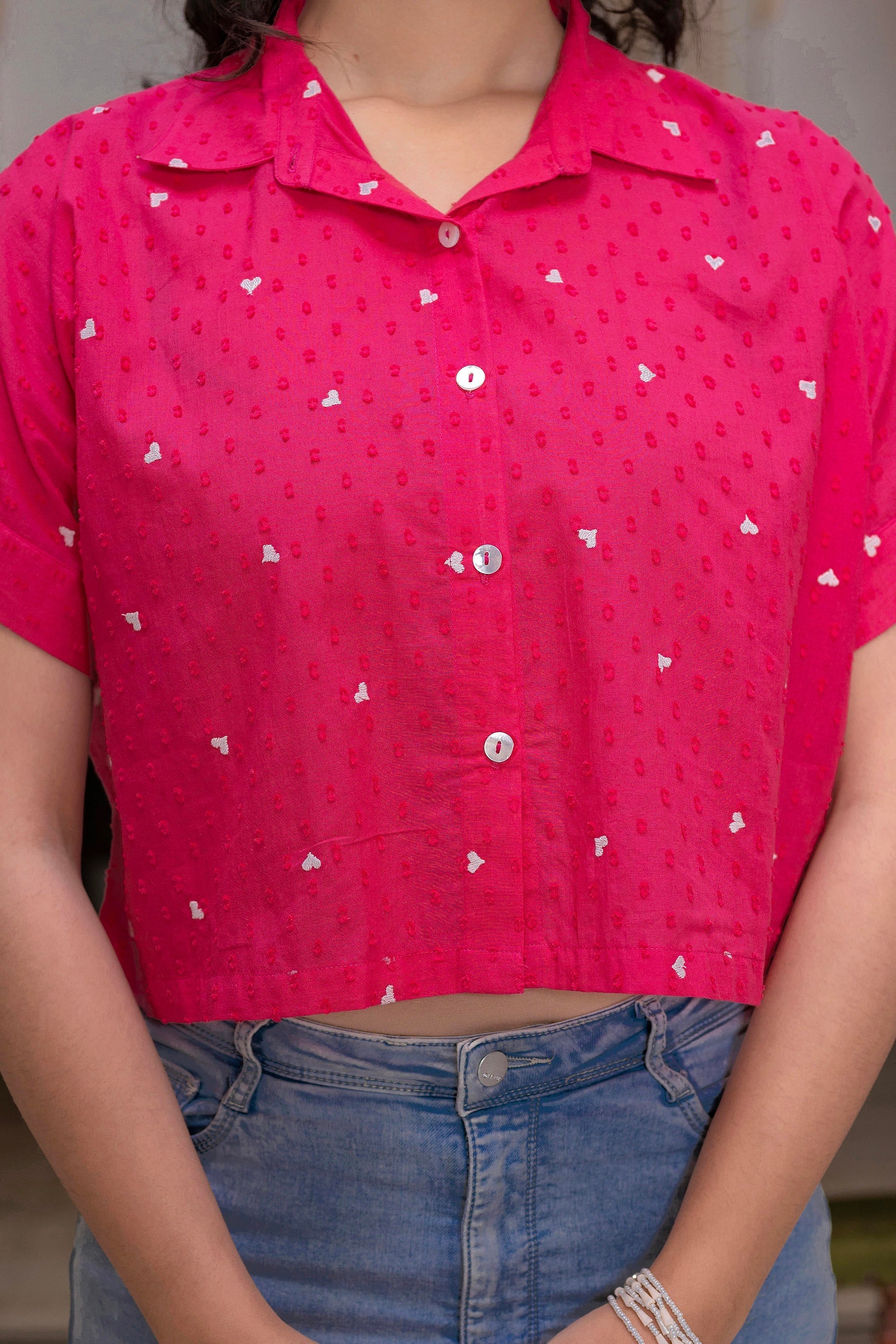 Juniper Lamora Pink Heart Sprinkles Boxy Shirt Top - Distacart