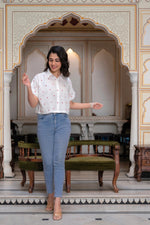 Thumbnail for Juniper White Heart-Patterned Short Sleeve Casual Shirt For Women - Distacart