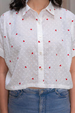 Thumbnail for Juniper White Heart-Patterned Short Sleeve Casual Shirt For Women - Distacart