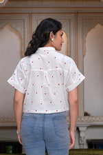 Thumbnail for Juniper White Heart-Patterned Short Sleeve Casual Shirt For Women - Distacart