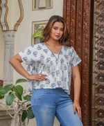 Thumbnail for Juniper Lamora Blue Blossom Pleated Cape Top - Distacart