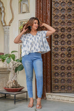Thumbnail for Juniper Lamora Blue Blossom Pleated Cape Top - Distacart