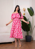 Thumbnail for Juniper Lamora Pink & White Off-Shoulder Ruffle Midi Dress - Distacart