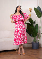 Thumbnail for Juniper Lamora Pink & White Off-Shoulder Ruffle Midi Dress - Distacart