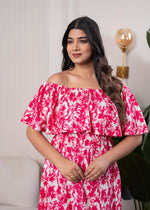 Thumbnail for Juniper Lamora Pink & White Off-Shoulder Ruffle Midi Dress - Distacart