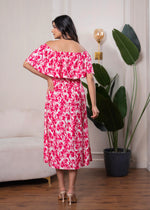 Thumbnail for Juniper Lamora Pink & White Off-Shoulder Ruffle Midi Dress - Distacart