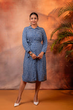 Thumbnail for Juniper Lamora Navy Blue Polka Dot Shirt Dress With Waist Tie - Distacart