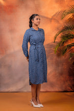 Thumbnail for Juniper Lamora Navy Blue Polka Dot Shirt Dress With Waist Tie - Distacart
