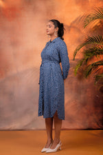 Thumbnail for Juniper Lamora Navy Blue Polka Dot Shirt Dress With Waist Tie - Distacart