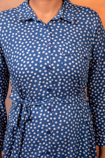 Thumbnail for Juniper Lamora Navy Blue Polka Dot Shirt Dress With Waist Tie - Distacart