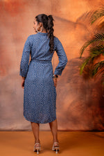 Thumbnail for Juniper Lamora Navy Blue Polka Dot Shirt Dress With Waist Tie - Distacart