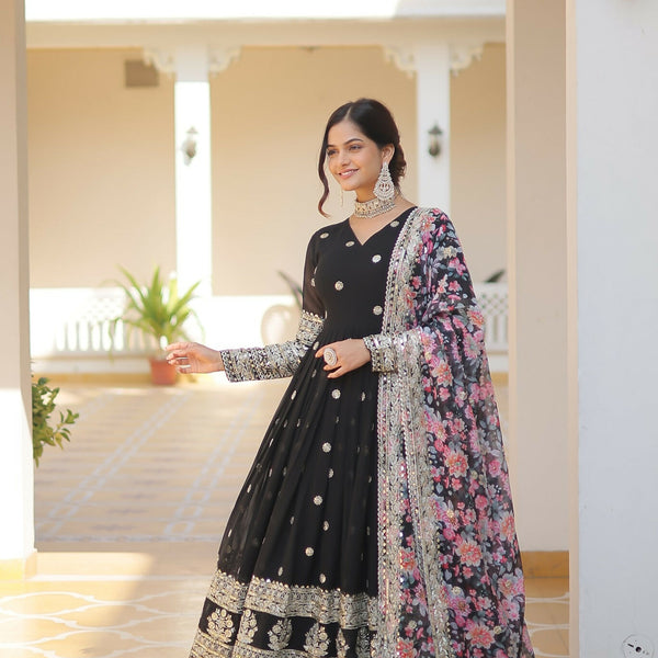 Joban Fashion Black Georgette Sequence Embroidery Work Kurta Set - Distacart