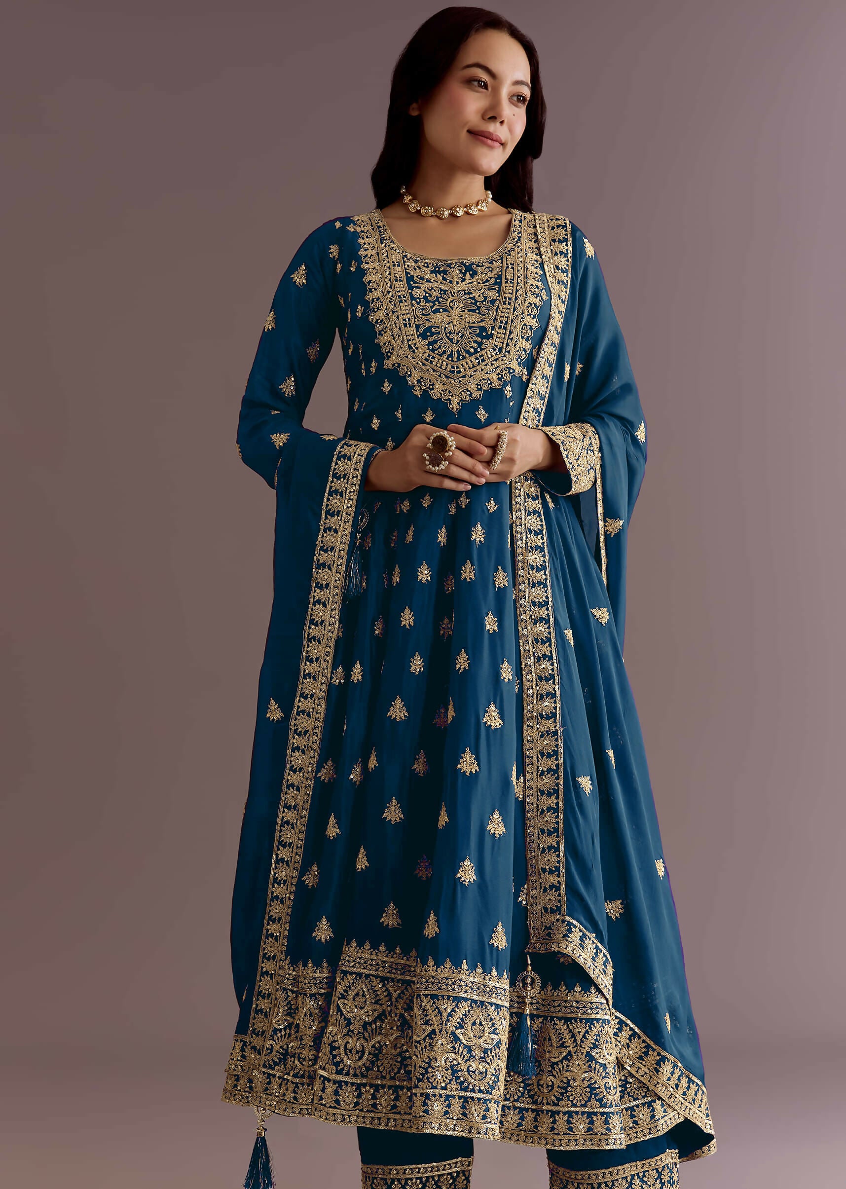 Teeya Creation Morpich Color Chinon Silk Embroidery Work Wedding Wear Gown - Distacart
