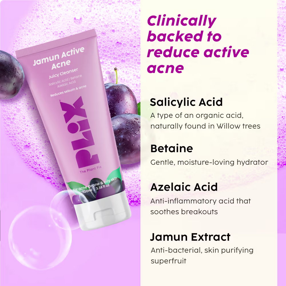 PLIX The Plant Fix - Jamun Active Acne Regime With Cleanser & Toner To Unclog Pores & Reduce Acne - Distacart