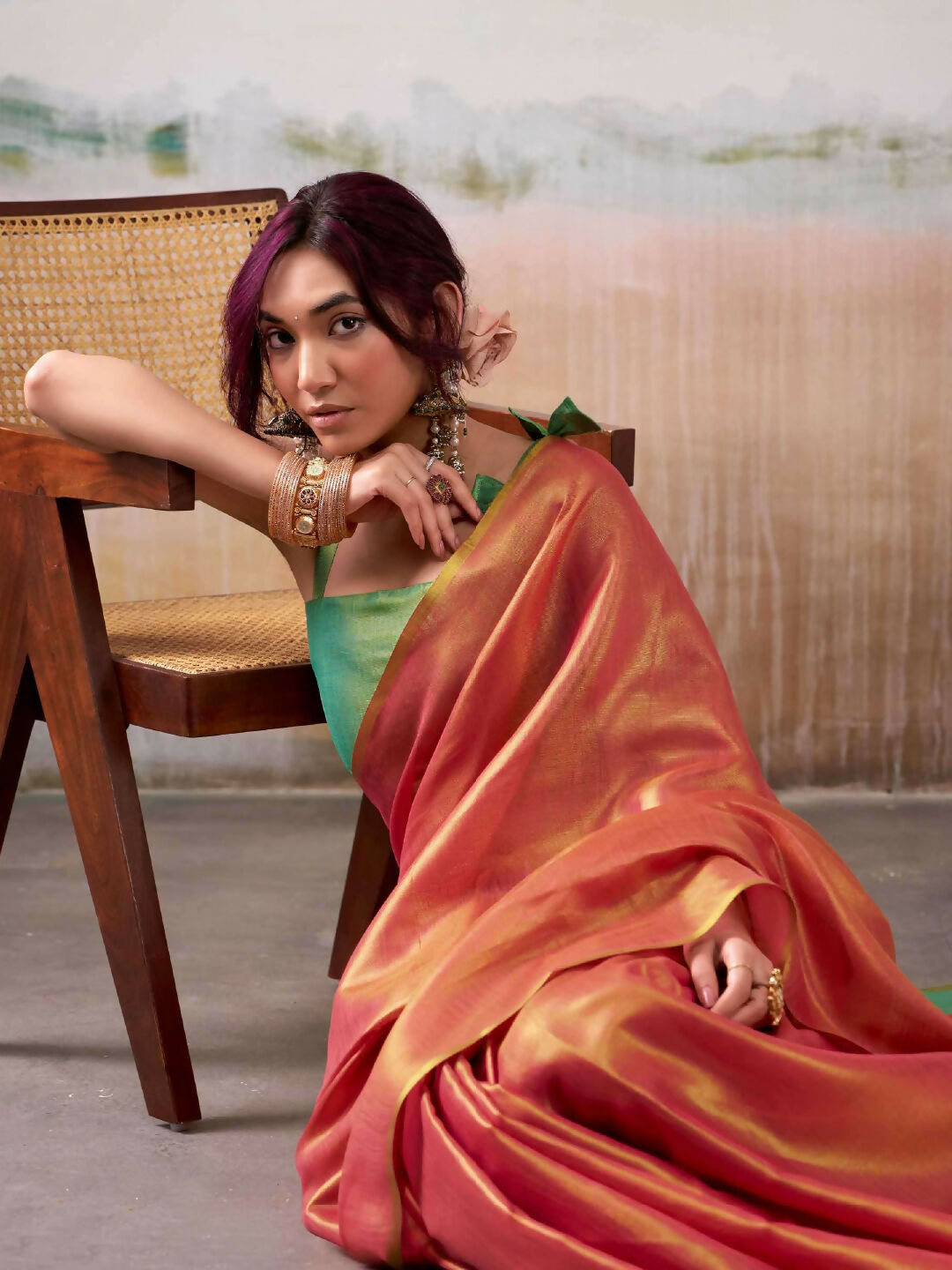 Astita Tissue Silk Peach Saree