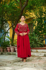 Thumbnail for Joban Fashion Maroon Readymade Kurta Set With Sequence embroidery Work