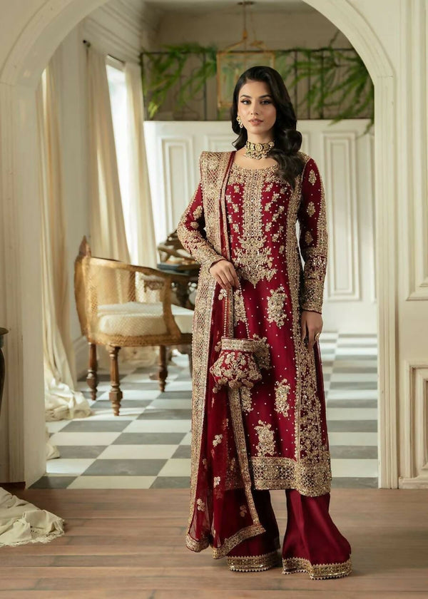 Joban Fashion Red Palazzo Georgette Thread & Sequence With Pearl work